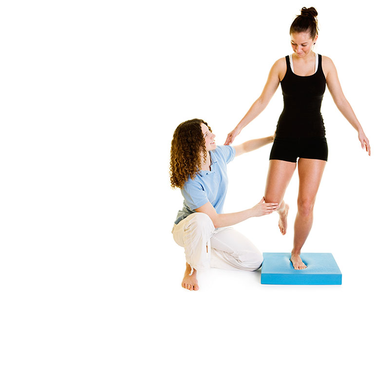 Working on balance with physiotherapist